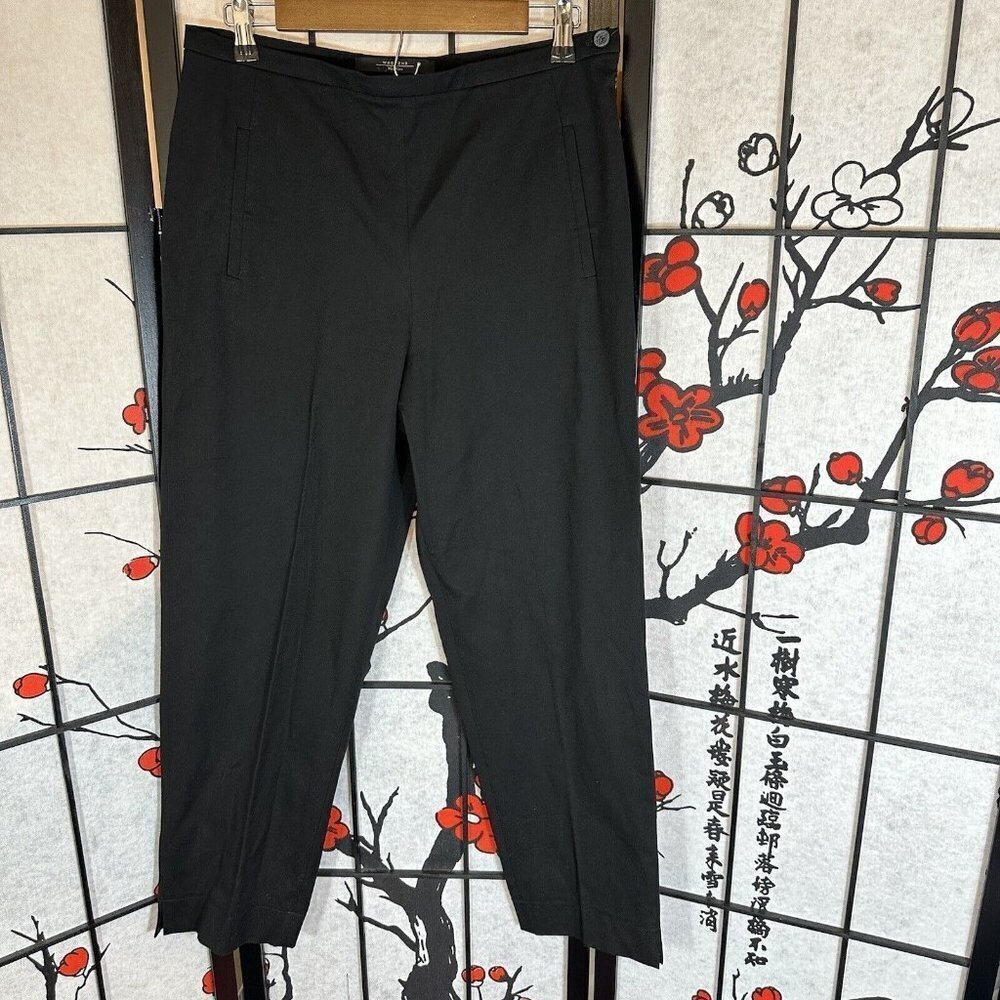 Weekend MaxMara Black Office Solid Dress Pants Trousers 12 Stretch Straight Leg
